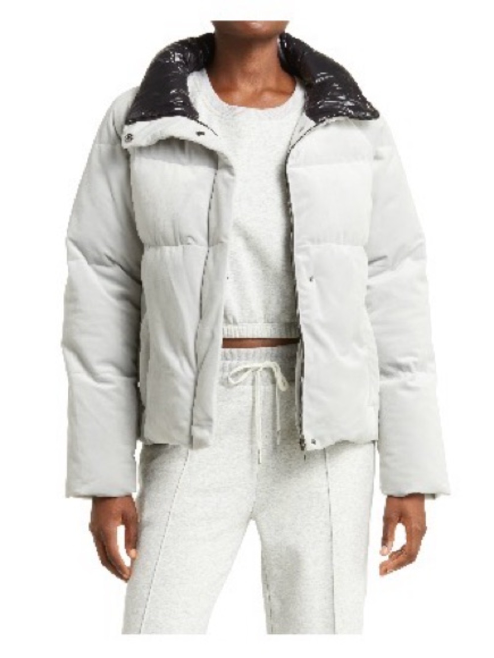 Zella Light Gray Puffer Jacket with Black Inner Collar